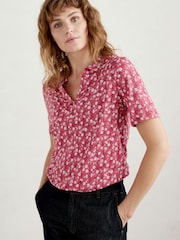 Seasalt Cornwall Pink Short Sleeve Misty Sky Shirt - Image 1 of 5