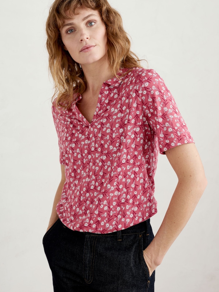 Seasalt Cornwall Pink Short Sleeve Misty Sky Shirt - Image 1 of 5