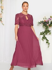 Yours Curve Burgundy Red London Occasion Lace Puff Sleeve Pleat Maxi Dress - Image 1 of 4