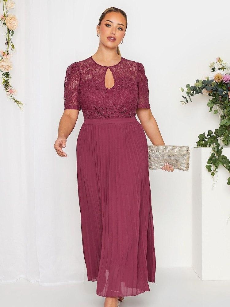 Yours Curve Burgundy Red London Occasion Lace Puff Sleeve Pleat Maxi Dress - Image 2 of 4 Yours Curve Burgundy Red London Occasion Lace Puff Sleeve Pleat Maxi Dress - Image 2 of 4