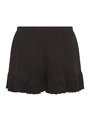 Yours Curve Black 100% Cotton Frill Ribbed Pyjama Shorts - Image 5 of 5