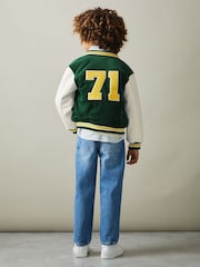 Reiss Forest Green Ward 13-14 yrs Hybrid Cord-Faux Leather Varsity Bomber Jacket - Image 3 of 5