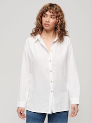 Superdry White 100% Cotton Longline Beach Shirt - Image 1 of 6