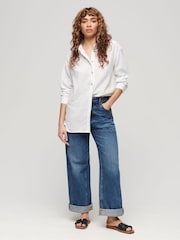 Superdry White 100% Cotton Longline Beach Shirt - Image 2 of 6