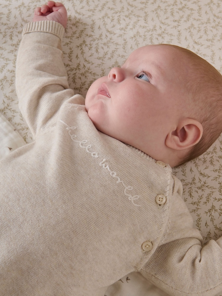 Mamas & Papas 2 Piece Cream Hello World 100% Cotton Knit Set - Image 2 of 5