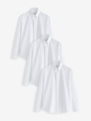 White 100% Cotton Long Sleeve Oxford Shirts 3 Pack - Image 1 of 9