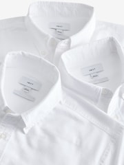 White 100% Cotton Long Sleeve Oxford Shirts 3 Pack - Image 8 of 9