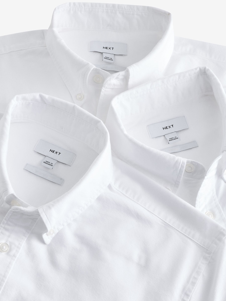 White 100% Cotton Long Sleeve Oxford Shirts 3 Pack - Image 8 of 9