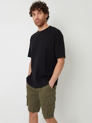 Threadbare Khaki Dobby Textured Cargo Shorts With Stretch - Image 1 of 4