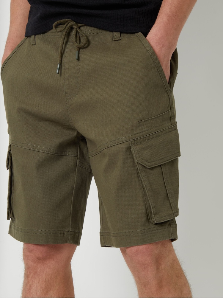 Threadbare Khaki Dobby Textured Cargo Shorts With Stretch - Image 4 of 4