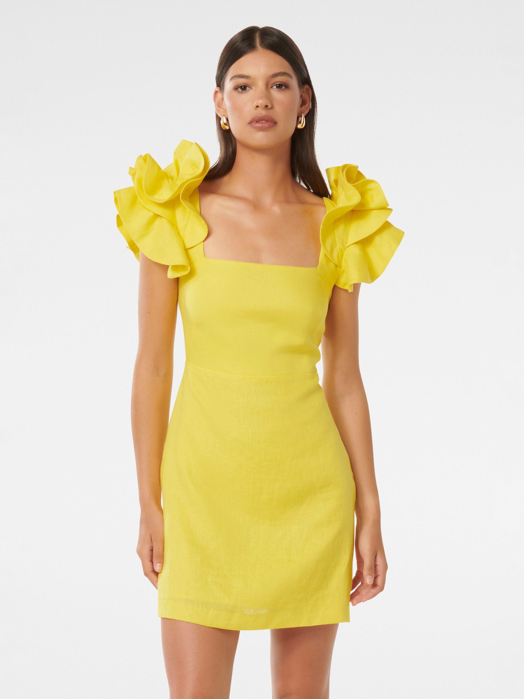 Yellow ruffle sleeve dress outlet