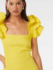 Forever New Yellow Pure Linen Mackenzie Ruffle Sleeves Mini Dress - Image 4 of 6