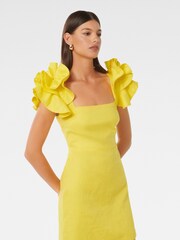 Forever New Yellow Pure Linen Mackenzie Ruffle Sleeves Mini Dress - Image 5 of 6