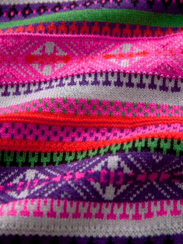 Roza črtasta - Soft Touch Pattern Knitted Cosy okrogel ovratnik; z okroglim ovratnikom pulover - Slika 7 iz 7
