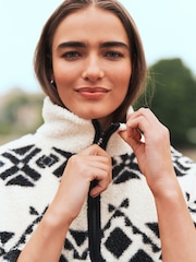 Black/White Print Teddy Borg Cosy Longline Quarter Zip Fleece - Image 4 of 5