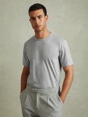 Reiss Grey Melange Caspian Mercerised Crew Neck T-shirt - Image 1 of 5