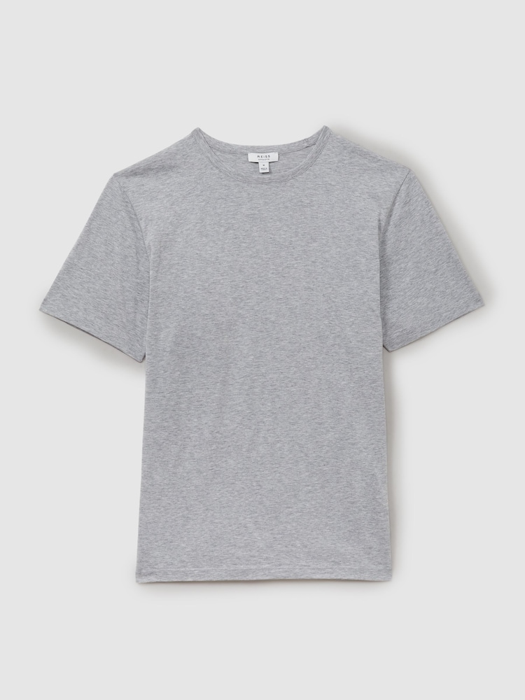 Reiss Grey Melange Caspian Mercerised Crew Neck T-shirt - Image 2 of 5