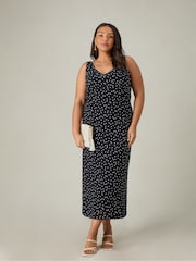 Live Unlimited Black Curve Petite Polka V-Neck Slip Dress - Image 1 of 5