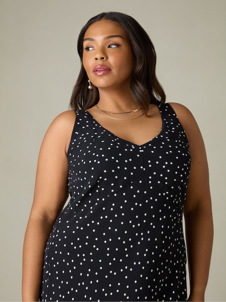 Live Unlimited Black Curve Petite Polka V-Neck Slip Dress - Image 2 of 5
