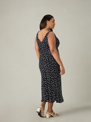 Live Unlimited Black Curve Petite Polka V-Neck Slip Dress - Image 3 of 5