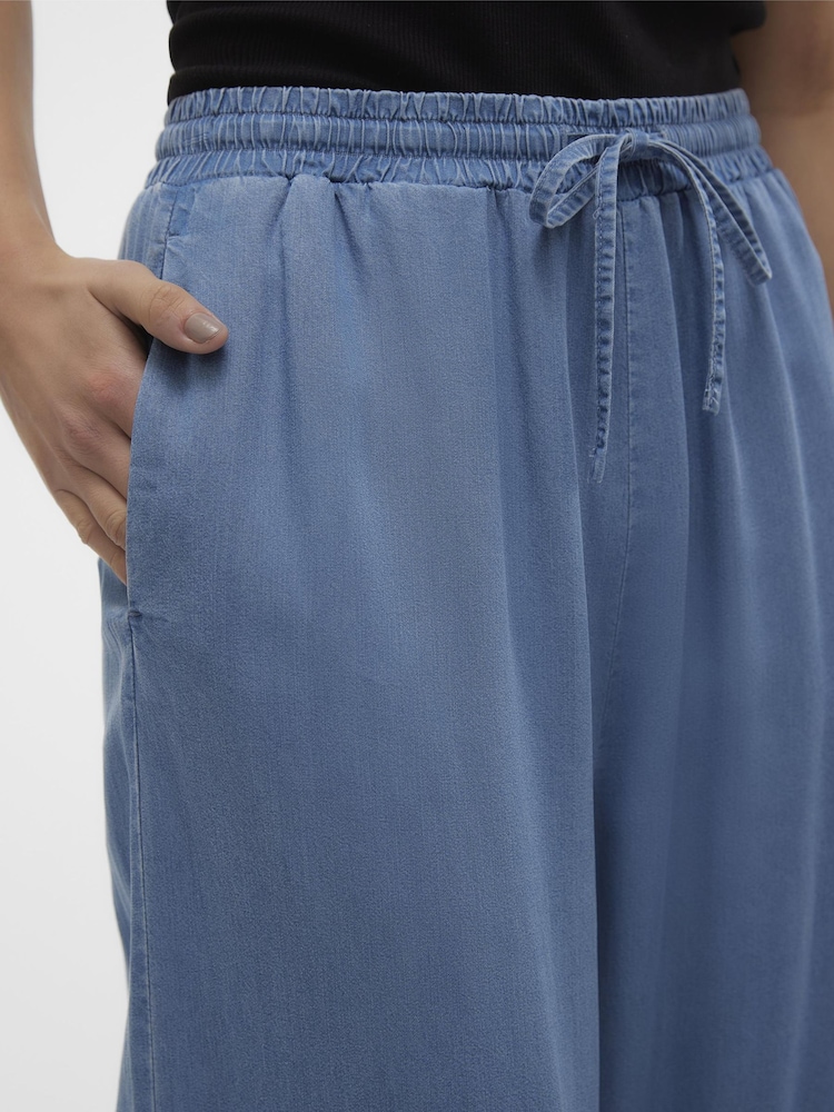 VERO MODA Blue Tencel Lightweight Denim Wide Leg Trousers - Image 4 of 4