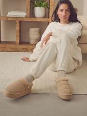 Песочный - Искусственный мех на толстой плоской платформе Shoot Slippers - Изображение 4 из 9