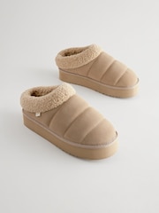 Песочный - Искусственный мех на толстой плоской платформе Shoot Slippers - Изображение 6 из 9