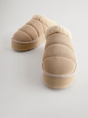 Песочный - Искусственный мех на толстой плоской платформе Shoot Slippers - Изображение 7 из 9