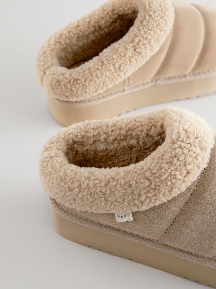 Песочный - Искусственный мех на толстой плоской платформе Shoot Slippers - Изображение 9 из 9