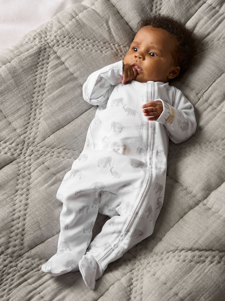 Pijama blanco de algodón 100 % con estampado de elefantes de Mamas & Papas - Imagen 1 de 3 Pijama blanco de algodón 100 % con estampado de elefantes de Mamas & Papas - Imagen 1 de 3