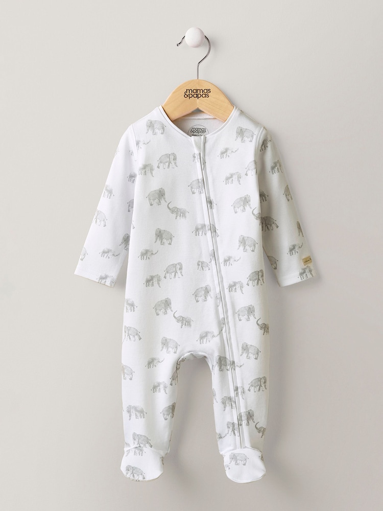 Pijama blanco de algodón 100 % con estampado de elefantes de Mamas & Papas - Imagen 3 de 3 Pijama blanco de algodón 100 % con estampado de elefantes de Mamas & Papas - Imagen 3 de 3