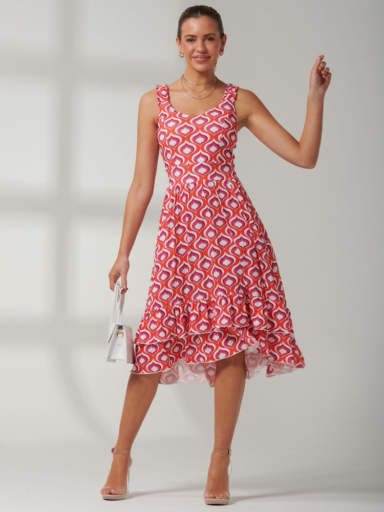 Jolie Moi Orange Floral Printed Midi Sundress - Image 1 of 6 Jolie Moi Orange Floral Printed Midi Sundress - Image 1 of 6