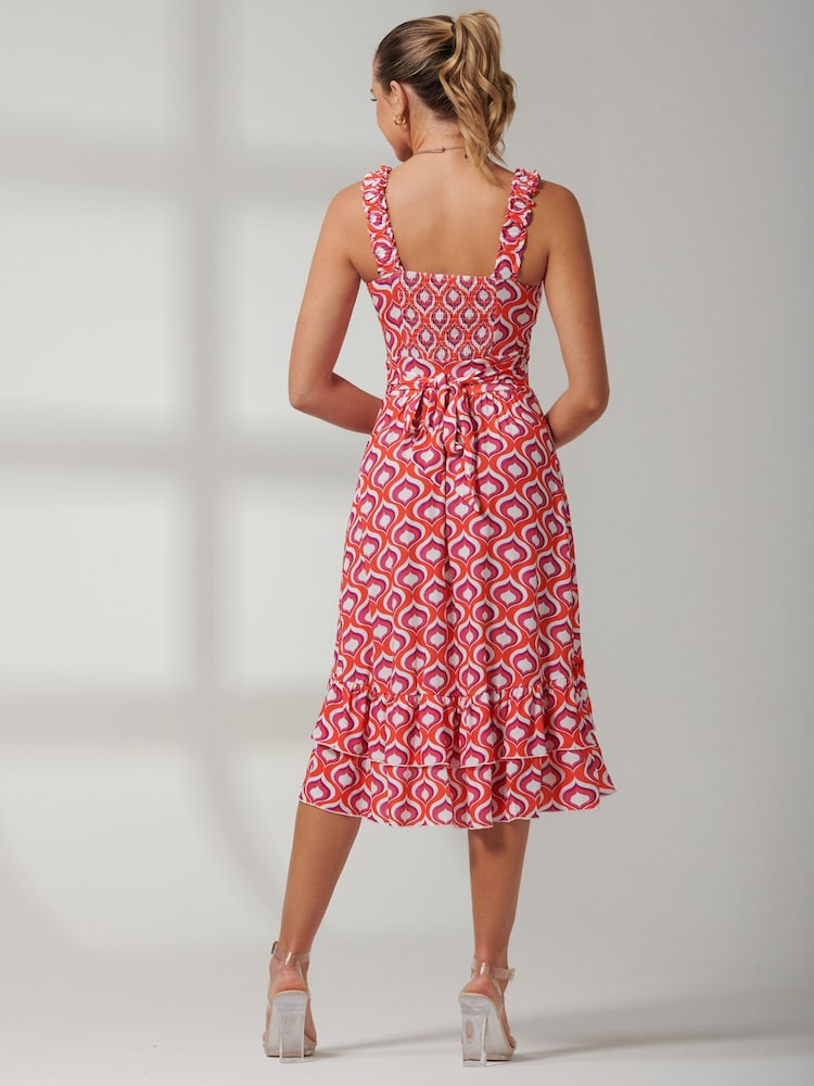 Jolie Moi Orange Floral Printed Midi Sundress - Image 2 of 6 Jolie Moi Orange Floral Printed Midi Sundress - Image 2 of 6