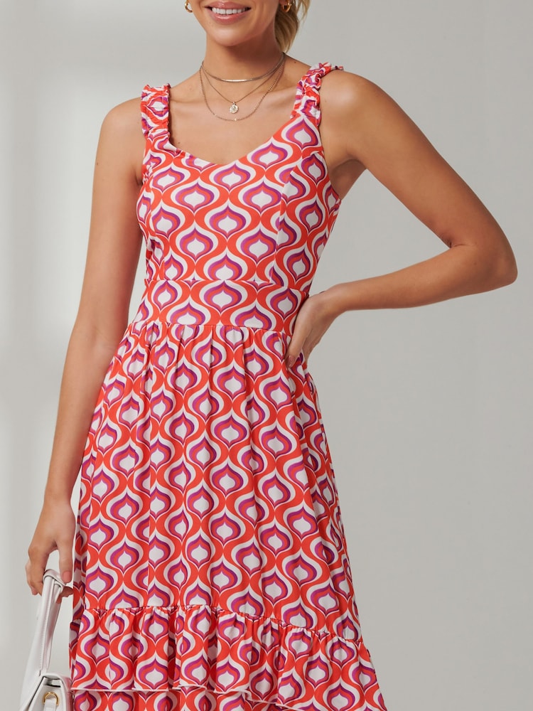 Jolie Moi Orange Floral Printed Midi Sundress - Image 6 of 6 Jolie Moi Orange Floral Printed Midi Sundress - Image 6 of 6