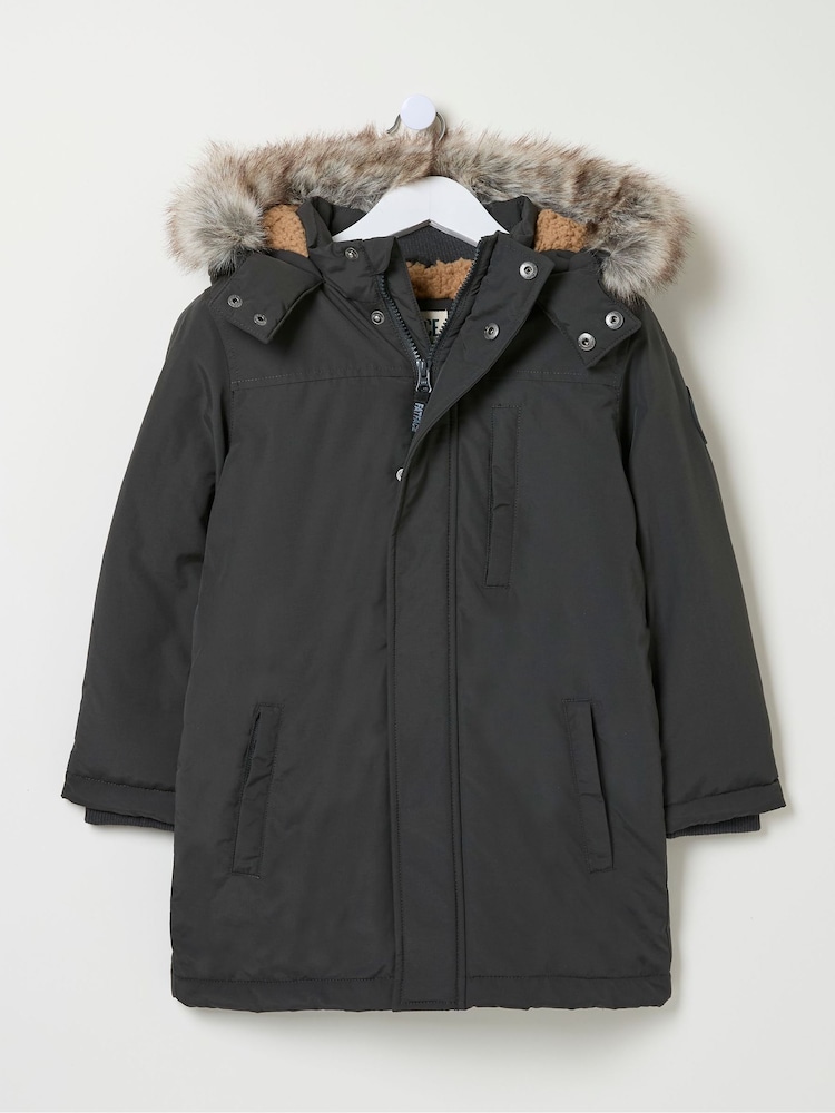 FatFace Easdale Washed Black Hooded Parka Jacket - Image 5 of 5