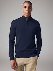 Mornarsko modra z jelenom - Preprosto - v standardnem kroju 100% Cotton Premium Quarter Zip pulover - Slika 1 iz 7