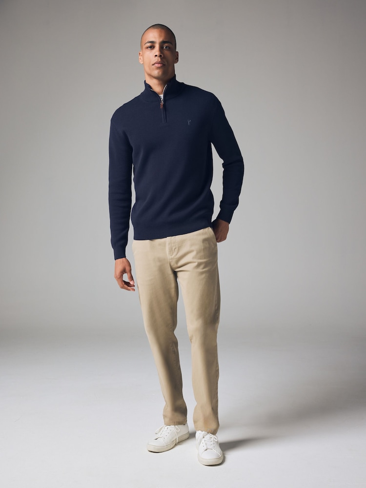 Mornarsko modra z jelenom - Preprosto - v standardnem kroju 100% Cotton Premium Quarter Zip pulover - Slika 2 iz 7