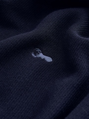 Navy Blue Stag Plain Regular Fit 100% Cotton Premium Quarter Zip Jumper - Image 7 of 7