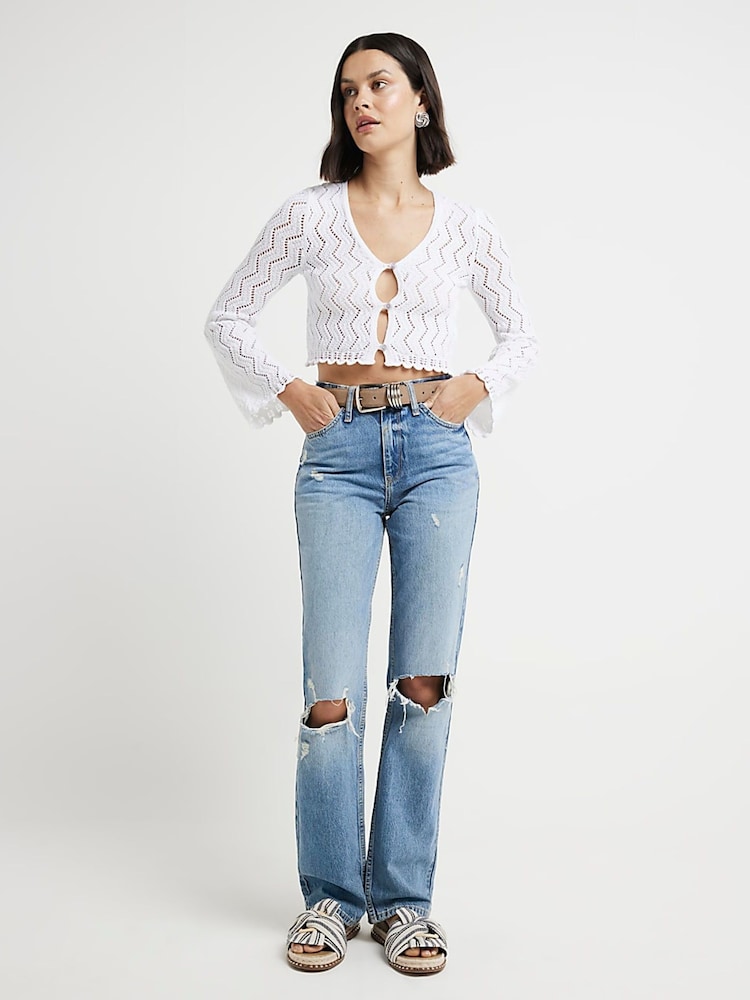 River Island White Crochet Button Up Cardigan - Image 2 of 4 River Island White Crochet Button Up Cardigan - Image 2 of 4