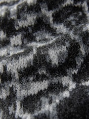 Animal Leopard Grey Patterned Button Through Knitted Cardigan Jacket - Image 8 of 8