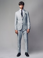 Grey Slim Fit Brushed Check Suit Trousers - Image 2 of 10