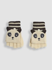 JoJo Maman Bébé Cream Panda Novelty Mittens With Fingers - Image 1 of 3