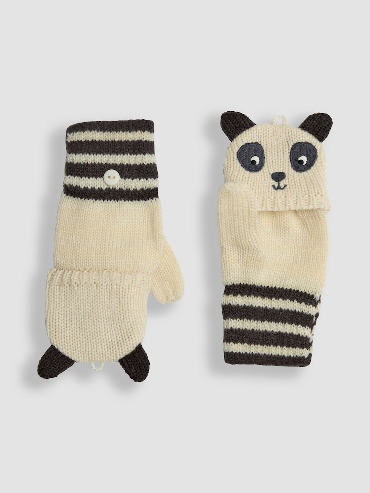 JoJo Maman Bébé Cream Panda Novelty Mittens With Fingers - Image 3 of 3