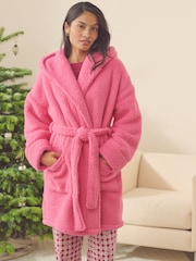 Bright Pink Short Teddy Dressing Gown - Image 1 of 2
