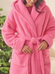 Bright Pink Short Teddy Dressing Gown - Image 2 of 2