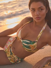 Coral Tropical Print Padded Shaping Wired Halter Bikini Top - Image 2 of 7