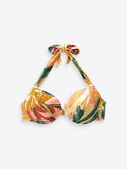 Coral Tropical Print Padded Shaping Wired Halter Bikini Top - Image 7 of 7