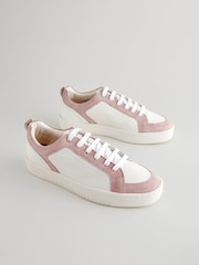 White/Pink Wide Fit Forever Comfort® Leather Retro Lace-Up Trainers - Image 3 of 8