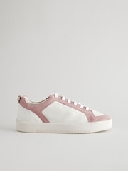 White/Pink Wide Fit Forever Comfort® Leather Retro Lace-Up Trainers - Image 4 of 8