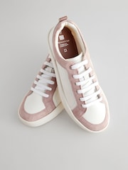 White/Pink Wide Fit Forever Comfort® Leather Retro Lace-Up Trainers - Image 5 of 8
